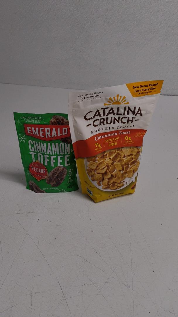 Emerald Nuts Cinnamon Toffee Pecans (1-Pack) | 5oz Best By Sep 06 2025, Catalina Crunch Protein Cereal | Sugar Free Breakfast Cereal with 11g of Protein | Gluten Free, Keto Friendly | Cinnamon Toast - 9 oz. Bag (Pack of 1) BB 05/21/26
