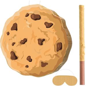 Pasimy Cookie Piata with Blindfold and Stick Sweet Chocolate Chip Cookie Piata for Milk and Cookies One Sweet Boy Birthday Baby Shower Halloween Party Decorations Game Supplies, 12.20 x 12.20 Inch