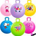 ZOOJOY 6pcs Hopper Balls for Kids 3-8, 18In Bouncy Ball with Handle, Sit on Hopping Toys for Sport/School/Team Active Play, Hippity Hop Ball for Indoor Outdoor Games with Pump (Multi-pattern 6 Pack)