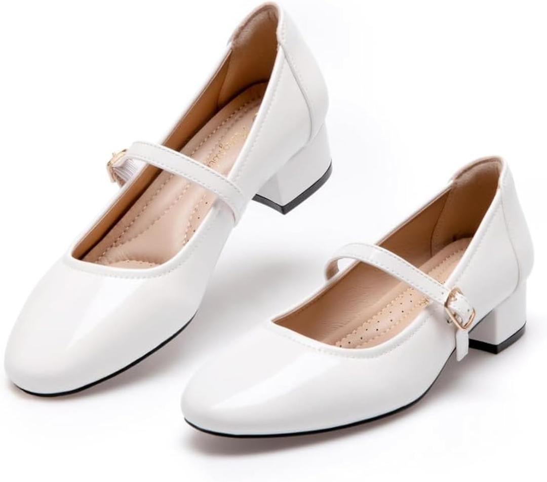Mary Jane Shoes Women Low Heels Dress Shoes Pumps Low Heel 2 Inch Chunky Heel Mary Janes Pumps with Adjustable Ankle Strap for Women Dressy Casual