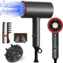 Hair Dryer, 1800W Professional Blow Dryer with Ions Diffuser, Fast Drying, Portable Hair Dryer for Women Men, Low Noise, 3 Wind Speed, Includes Concentrator and Diffuser, Gray