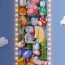 Corner Stuffed Animal Storage Net - Stuffed Animals Holder with Lights - Plush Toy Organizer Hanging Stuffed Animal Hammock with Adjustable Length for Kids Room Playroom Bedroom Nursery Decor (Standard, Pink)