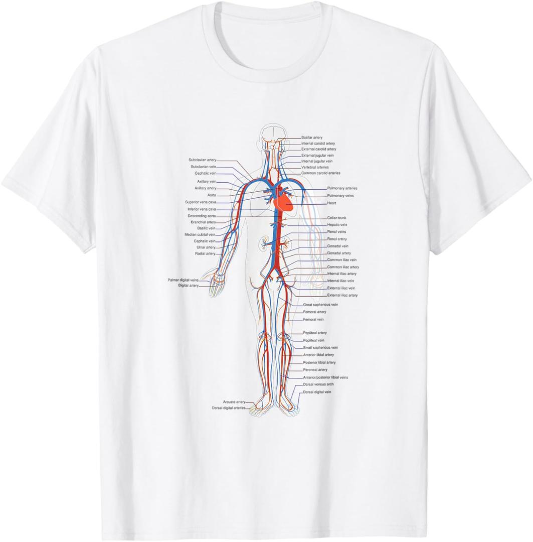 Circulatory System Anatomy Chart Arteries Veins T-Shirt (Small)