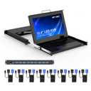 MT-VIKI Rack Mount KVM w/15.6" LCD Monitor, 8 Port VGA KVM Switch, 1080@60Hz 1U Integrated Monitor Keyboard, Fits 18.9" to 31.5" Deep Racks (480-800mm), Included 8 Cables for Server Room, Data Center