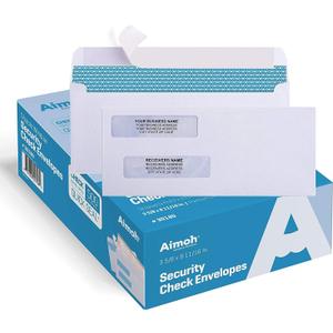 Aimoh 500#8 Double Window Self Seal Security Envelopes - for Business Checks, QuickBooks & Quicken Checks, Size 3 5/8 x 8 11/16 Inches - Checks Fit Perfectly - Not for Invoices, 500 Count (30180)
