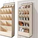 15 Pockets Over the Door Shoe Organizer, Shoe Rack for Closet Door with Large Breathable Pockets, Hanging Shoes Rack for Boots Size, Behind the Door Organizer Shoe Holder for Flexible Storage, Beige