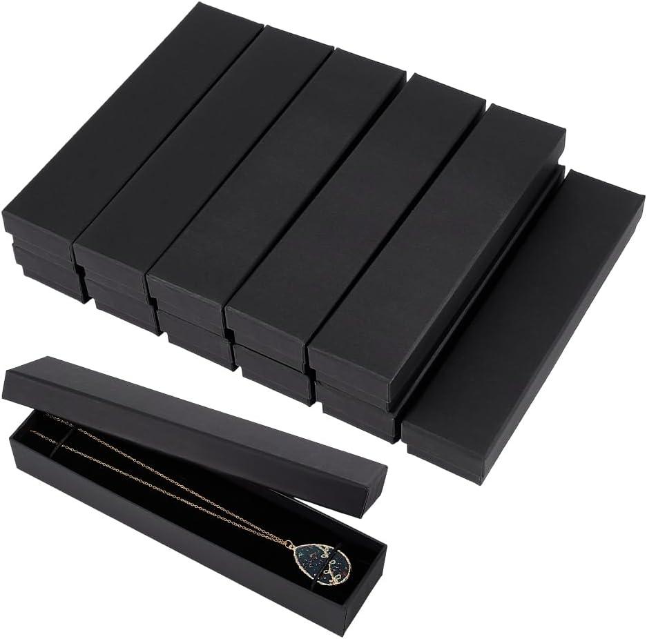 BENECREAT 12Pcs Black Jewelry Gift Boxes, 9.4x2.2x1.4inch Rectangle Cardboard Jewelry Case with Velvet Inner for Wedding, Birthday Party, Graduation, Anniversary
