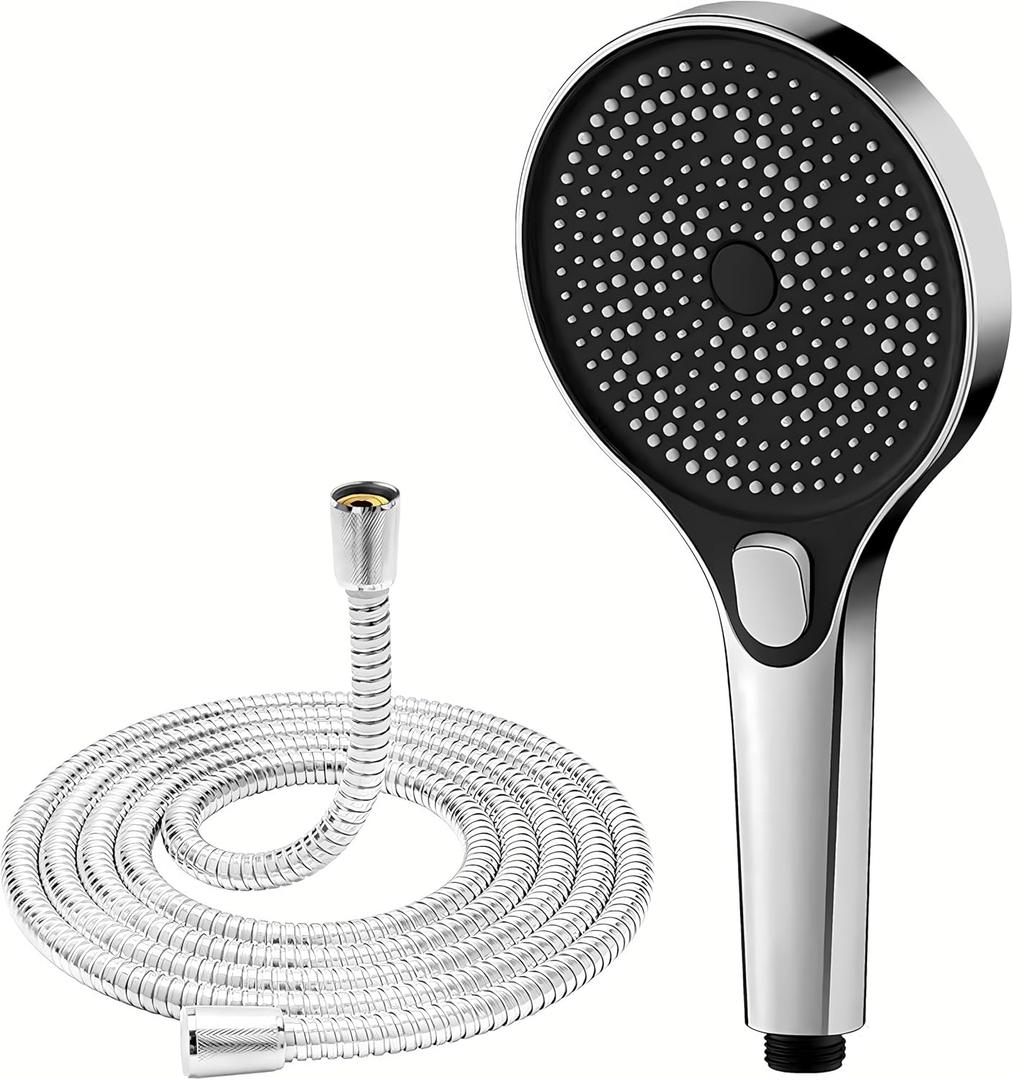 Handheld Shower Head - 3 Modes Pressure, 258 Anti-clog Nozzles,Stainless steel water pipe 59IN, Large 5.1-inch Panel for a More Omfortable shower
