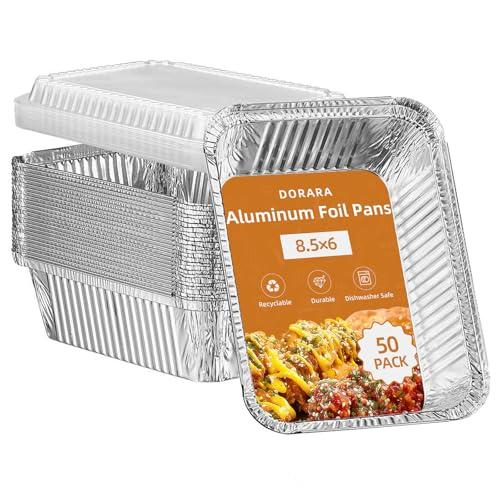 DORARA 8.5x6 Aluminum Pans with Clear Lids - 39 Pack, 2.25 LB Capacity - Disposable Tin Foil Pans, Food Containers for Heating, Baking Cake, Storing, Roasting, Homemade Breads - Meal Prep, Takeout