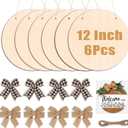 DIYDEC 6 Pack Round Wood for Crafts 12 Inch Unfinished Wood Slices Blank Wooden Door Hanger Sign Wooden Circles Discs with Bows Twine Glue Point for DIY Crafts Painting Christmas Home Holiday Decor
