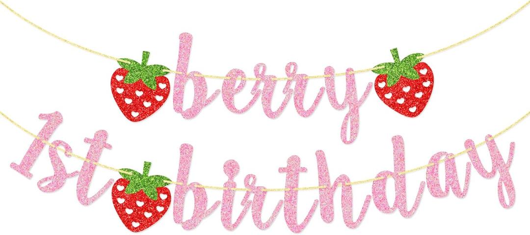 Berry First Birthday Banner, Glitter Strawberry Banner, 1st Birthday Decor (Pink) Berry First Birthday Banner, Glitter Strawberry Banner, 1st Birthday Decor (Pink)
