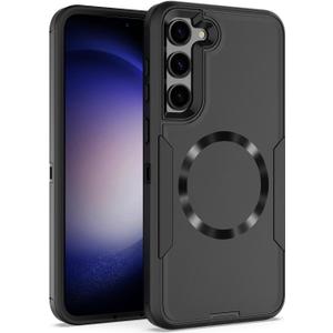 Designed for Samsung Galaxy S24 Case,Magnetic,Double Drop Protection Heavy Duty,Compatible with MagSafe,Dustproof,No Fading, No Yellowing,for Men Women,Black