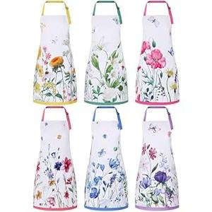 Bencailor 6 Pcs Kitchen Aprons with Pockets Women Spring Summer Holiday Aprons(Multicolored, Spring Floral)