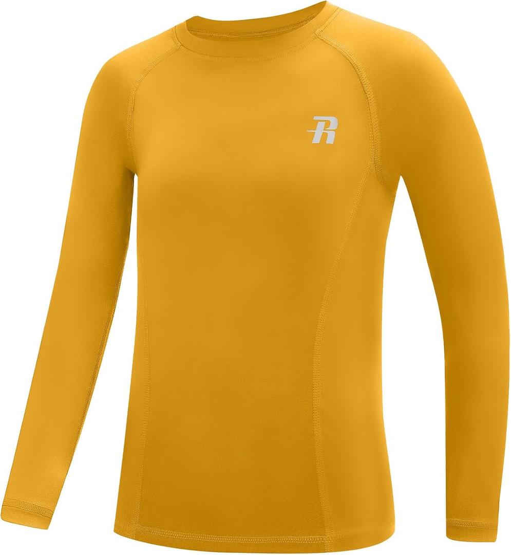 Runhit Boys Compression Shirt Kids Long Sleeve Athletic Undershirt Youth Quick Dry Base Layer for Football Baseball (Medium, Yellow)
