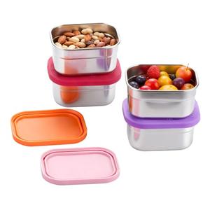 YJSLICT 4 Pack Stainless Steel Snack Containers with Lids Set, 8 oz Rectangular Small tupperware Containers with Lids, Small Metal Containers for Oat,Crackers,Nuts,Candy