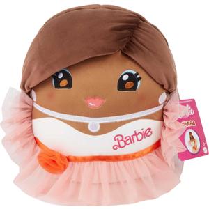 Barbie Cuutopia Plush, 10-inch Soft Pillow Doll Inspired by Iconic 80s Peach Gown with Tactile Ruffle Sleeves & Long Hair, Collectible Toy