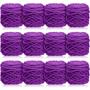 Timgle 12 Skeins Chunky Chenille Yarn for Crocheting, 552 Yards Bulky Purple Thick Fluffy Yarns Soft Velvet Plush Yarn for Hand Knitting Blanket Crafts Project