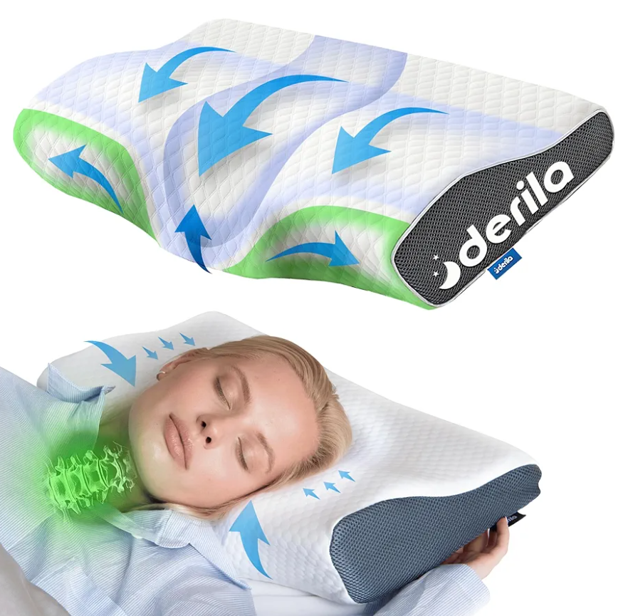 Derila King Size Neck Pillow for Sleeping, Ergonomic & Cervical Pillow for Neck Support & Relief, Memory Foam Side Sleeper Pillows, Bed Contour Pillows for Back, Stomach Sleepers
