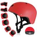 Kids Bike Helmet, Toddler Helmet for Kids Ages 3-5-8, Skateboard Helmet with Knee Elbow Wrist Pads for Boys Girls, Protective Gear Set for Skating Bicycling Roller(Red)