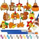 delaimastor 24Pcs Thanksgiving Turkey Craft Wood Color Your Own Keychains DIY Wooden Fall Turkey Keychains Crafts Kits for Thanksgiving Party School Home Active Favors Gifts (yellow)