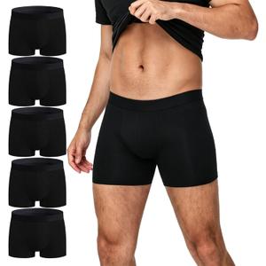 BATTEWA Incontinence for Men Washable, Leak Proof Underwear Briefs,Wide Band Boxer Brief Front Absorbency Area for Bladder Leak 50ml (5 Pack,Medium,Black) 