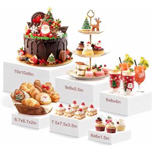 6 PCS Buffet Risers – Large White Acrylic Food Display Risers for Buffet Table, Catering & Dessert, Nesting Cube Boxes for Party, Christmas Buffet & Holiday Table Decor