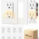 SURAIELEC 15AMP Outlet with Nightlight, Dusk to Dawn Guide Light, Electrical Receptacle with LED Night Light 3000K, Tamper Resistant Outlet, ETL Listed, Screwless Wall Plate Included, White, 10 Pack