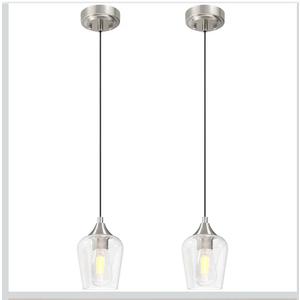 VONLUCE Pendant Lights Kitchen Island, Brushed Nickel Pendant Light Fixtures with E26 Base & Adjustable Cable, Modern Pendant Lighting with Glass Shade for Living Room Bedroom Hallway, 2 Packs