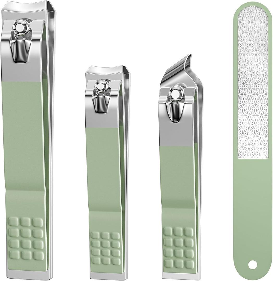 Nail Clipper Set, 4 PCS Ultra Sharp Nail Clippers for Men, Women, Adults Toenail Fingernail Clippers, Stainless Steel Nail Cutter & File, Green