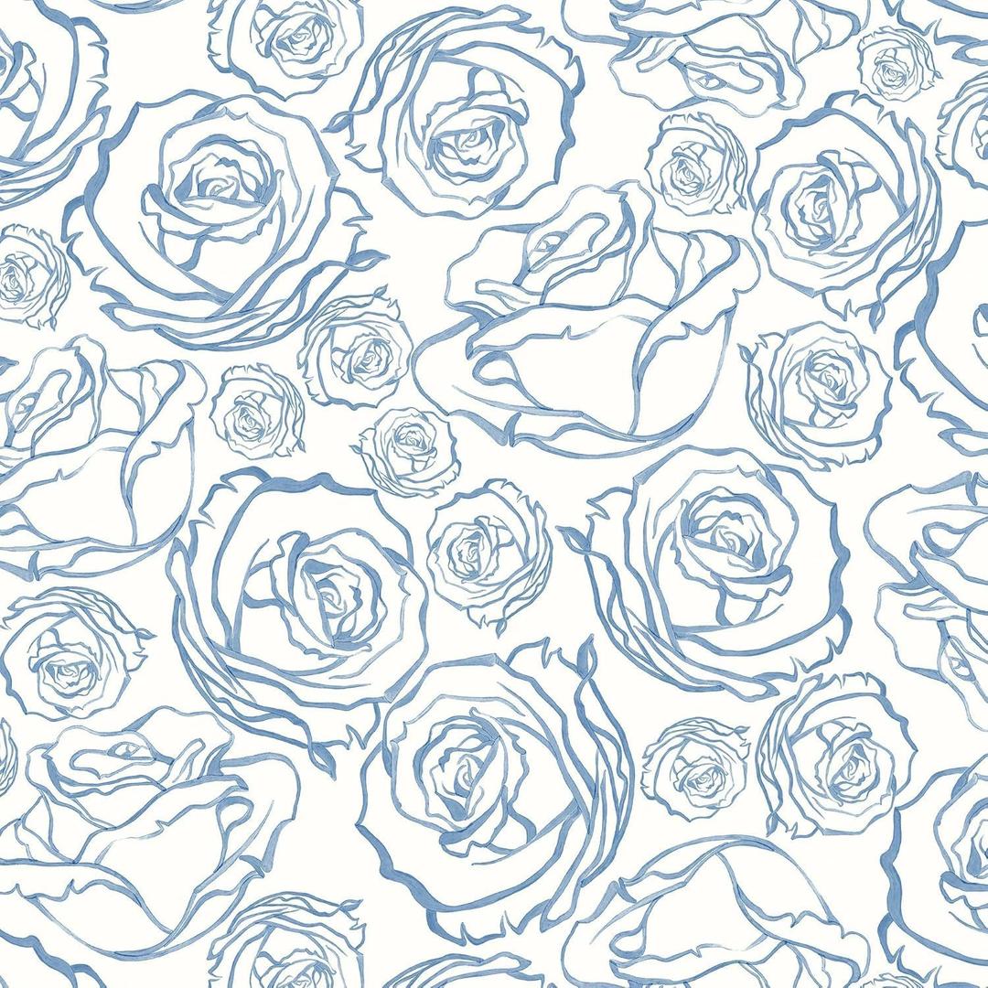 Safiyya 787'' × 17.3'' Peel and Stick Wallpaper Boho Floral Blue and White Contact Paper Floral Wallpaper Self Adhesive Removable Wallpaper for Bathroom Vinyl Rolls