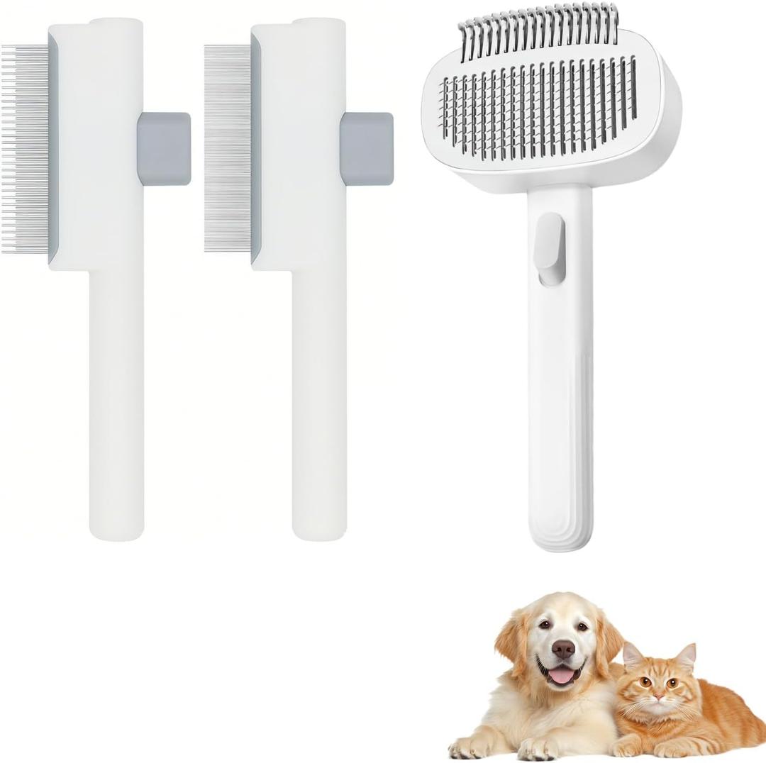 3PCS Undercoat Rake & Metal Comb & Flea Comb for Cats and Dogs, Dual-Sided Dematting and Deshedding, Dog Brush for Shedding Long Hair to Effectively Remove Thick Tangles or Matted Fur, White