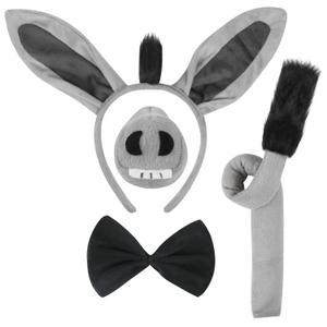 4 Pcs Donkey Costume Set - Ears Headband, Nose, Tail and Bow Tie - Animal Fancy Dress Kit Party Accessories for Halloween, Birthday, Christmas, Cosplay Dress Up Party Decorations