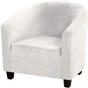 MIFXIN Club Chair Slipcover High Stretch Velvet Tub Chair Cover 1 Piece Spandex Removable Washable Armchair Sofa Couch Furniture Protector for Living Room (Velvet-White)