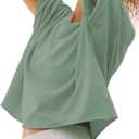 Women's Oversize Workout Crop Tops Short Sleeve Crewneck Drop Shoulder Boxy T Shirts Summer Casual Solid Basic Tees (Green, L)