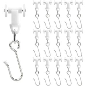 Pocysem Ceiling Curtain Track Roller Hooks-Room Divider, Durable Stainless Steel Curtain Hooks with Dual Wheel, RV (15 Pack)