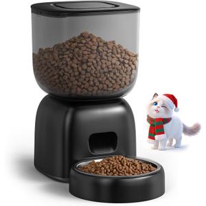 Automatic Cat Feeder, 3L Cat Food Dispenser Battery-Operated with 180-Day Battery Life, Timed Pet Feeder for Cats and Dogs, Desiccant Bag, Programmable Portion Control, 10s Voice Recorder