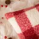 AQOTHES Red White Plaid Christmas Throw Pillow Covers 18x18 Inch, Boucle Decorative Pillow Covers,Cozy Fluffy Home Living Room Farmhouse Decor for Sofa Couch Bed 1 Pack
