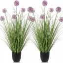 Jexine 2 Pack 4ft Artificial Tall Grass Plant in Pot for Indoor Outdoor | 47inch Faux Grass Plant, Greenery Grass with Flower, UV Resistant Artificial Outdoor Plants, Fake Plant for Outside Decor