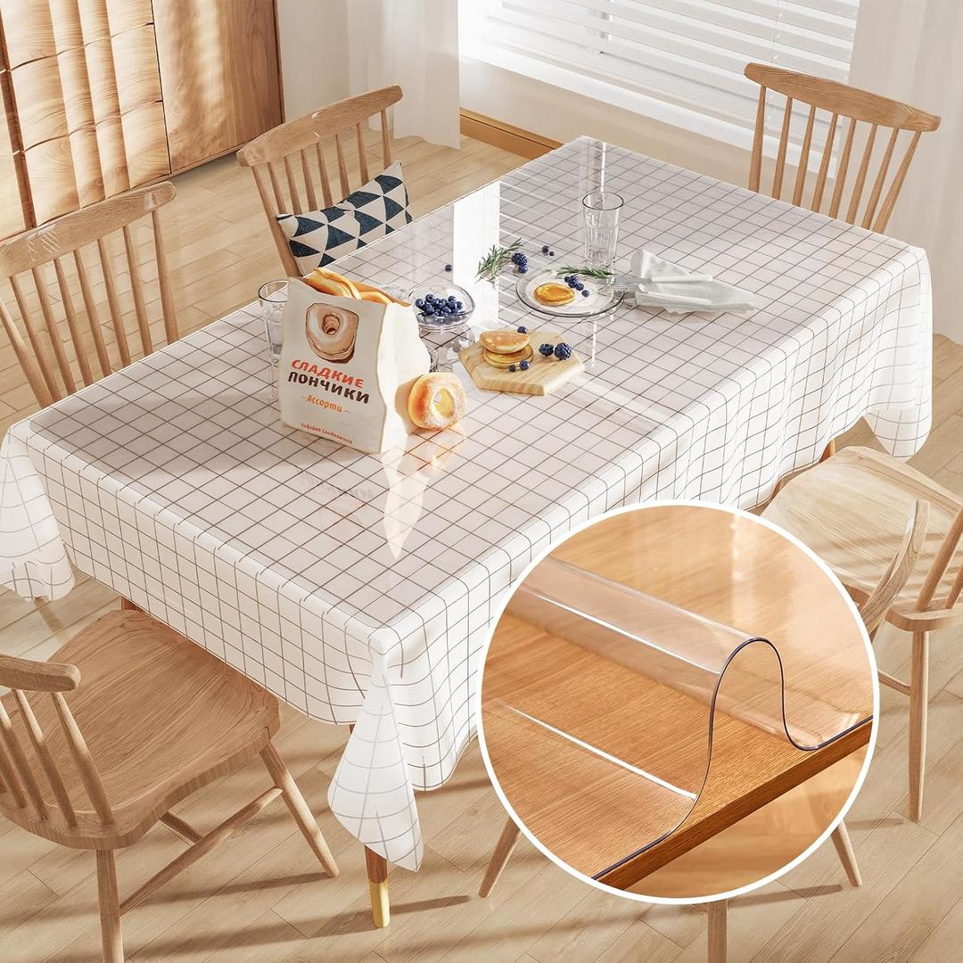 Crystal Clear Plastic Table Cover Protector, 36" x 54" Spill Resistant Easy Flat PVC Desk Pad Mat, 1.5mm Thick Rectangle Vinyl Table Top Protector for Dining Room Table, Office, Dresser