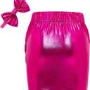 Girls Metallic Skirts Sparkle Shiny Toddler Baby Mini Ruched Skirts PU Faux Leather Short Skirt with Cute Headbands (Blue)