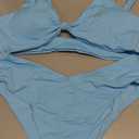 Geluboao Bikini Set for Women Solid V Neck Knot Front Push Up High Leg Thong Two Piece Swimsuit, Large