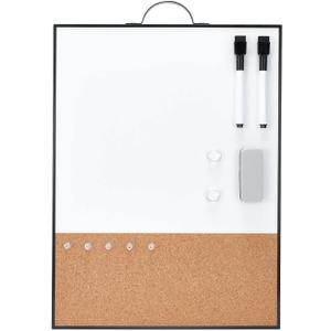 TSJ OFFICE Small Whiteboard Cork-Board - 16" X 12" Portable Aluminum Black Framed Magnetic Dry Erase Board, Small Bulletin Cork Board with Holder for Office, Home and School