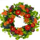 22 inch Artificial Spring Summer Wreaths for Front Door Poppy Wreath with Lavender Ear,Cherry Blossom,for Front Door Indoor Outdoor Home Farmhouse Decor