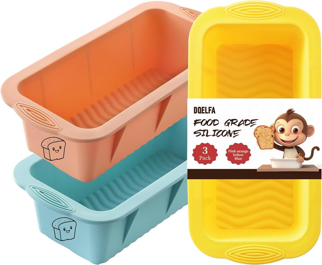 Silicone Bread Loaf Pan, 3 PCS Silicone Loaf Pans for Baking, Non Stick Bread Pans for Homemade Bread, Brownies, Cakes, Dishwasher Safe (3 Colors, Nesting Design)