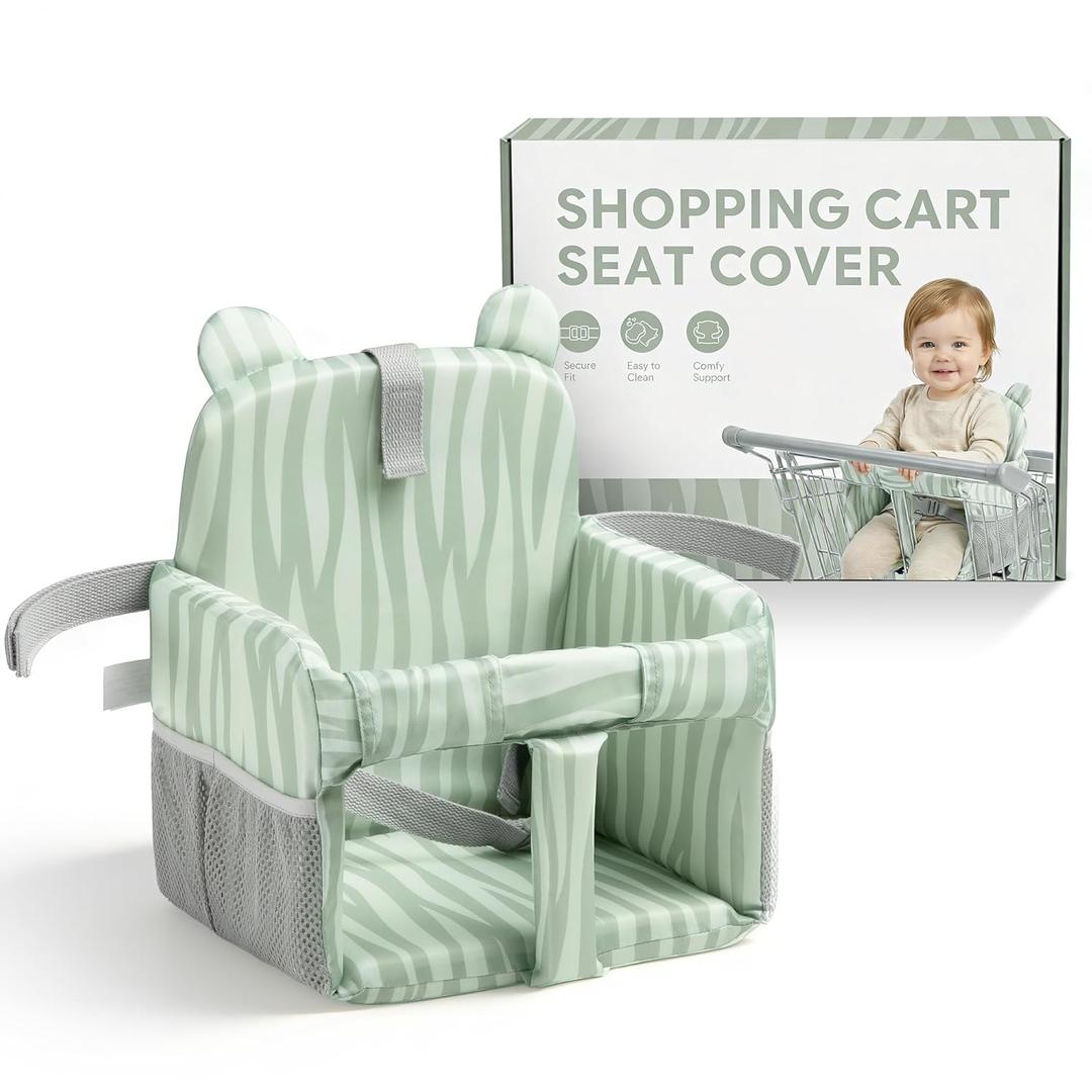 Padded Shopping Cart Cover for Baby, Sofa-Like Comfort Grocery cart Cover, Machine Washable High Chair Cushion, Sage Green,
