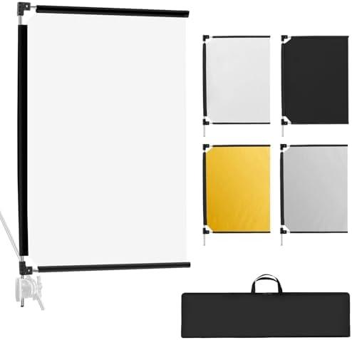 WELLMAKING 36x27 Light Reflector Flag, 4-in-1 Portable Collapsible Diffuser for Photo Video Studio Shooting-Silver, Gold, White and Black, Foldable Scrim Flag Kit, Shaper for Diffused & Light Effects