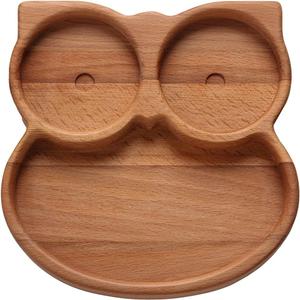 Beech Wood Kids Plate, All Natural, Handcrafted, Organic, Durable, Reusable, 7.5x1.2x7.5 inches, Owl Themed