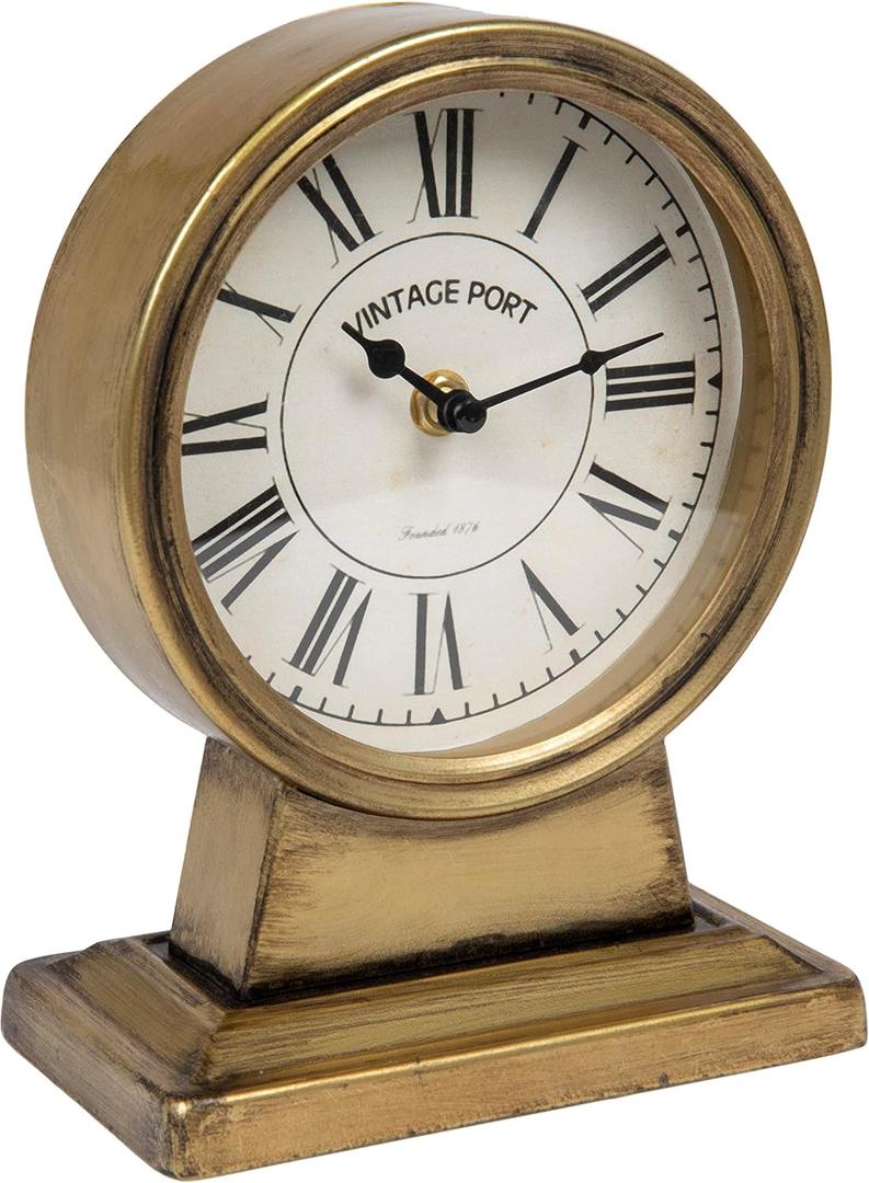 Creative Co-Op Vintage Metal Mantel Clock, Gold Finish