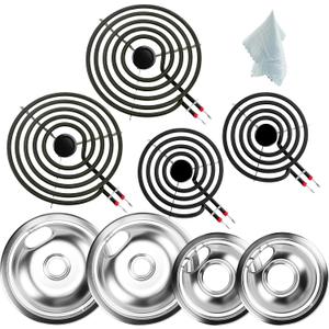 UPGRADEDW10196405 W10196406 Electric Stove Burner Drip Pans & MP21YA MP15YA Electric Range Burner Element Unit Set fit for Whirlpool Kenmore Amana Range Oven/Stove by Cenipar