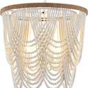 26 Boho Wood Beaded Chandelier Rustic Farmhouse Pendant Light 4-Lights Large Coastal Chandelier for Living Room Dining Room Foyer Entryway Bedroom, Oak White, E26, UL Listed, Curtain